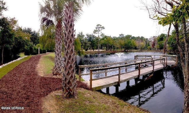 view of dock with a water view