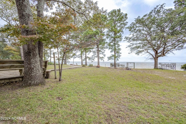 view of yard with a water view