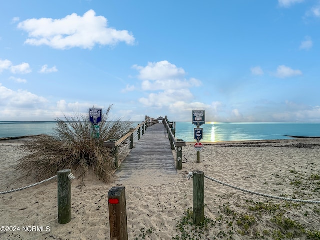 view of water feature with a beach view