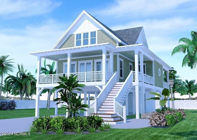 coastal inspired home featuring covered porch