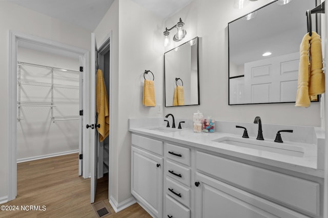 bathroom with vanity and wood-type flooring