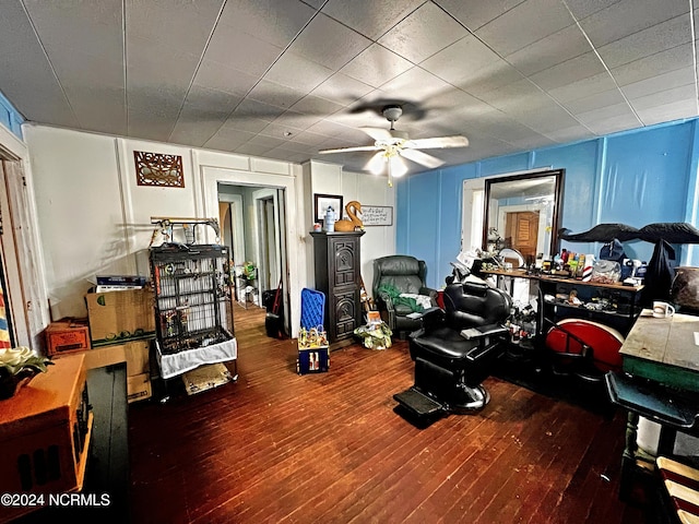 misc room with ceiling fan and hardwood / wood-style flooring