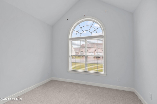 carpeted spare room featuring lofted ceiling and plenty of natural light