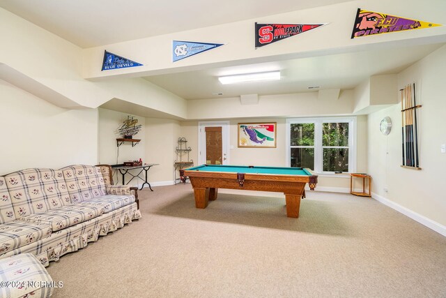 game room with carpet flooring and billiards