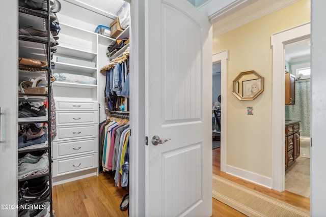 walk in closet featuring light wood-type flooring