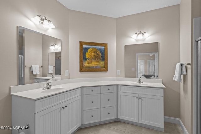 bathroom with vanity and tile patterned floors