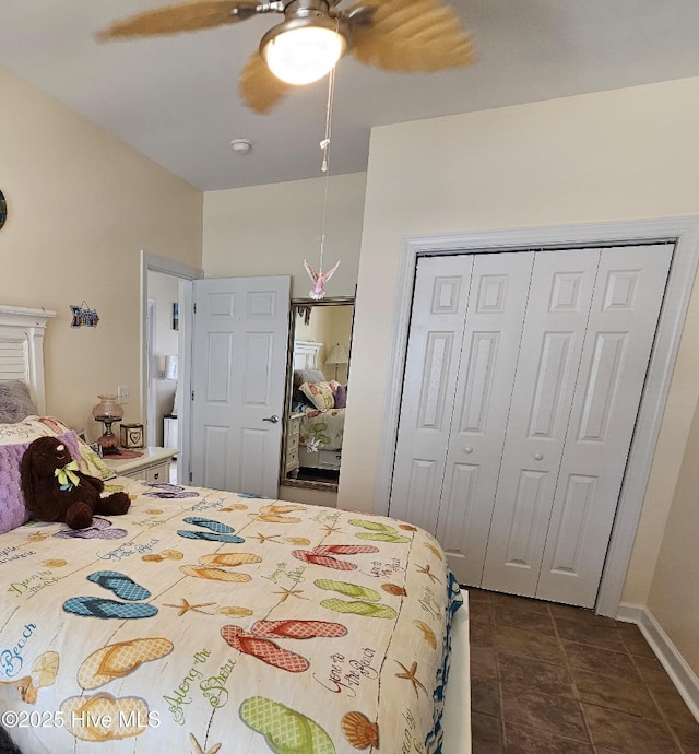 bedroom with a closet and ceiling fan