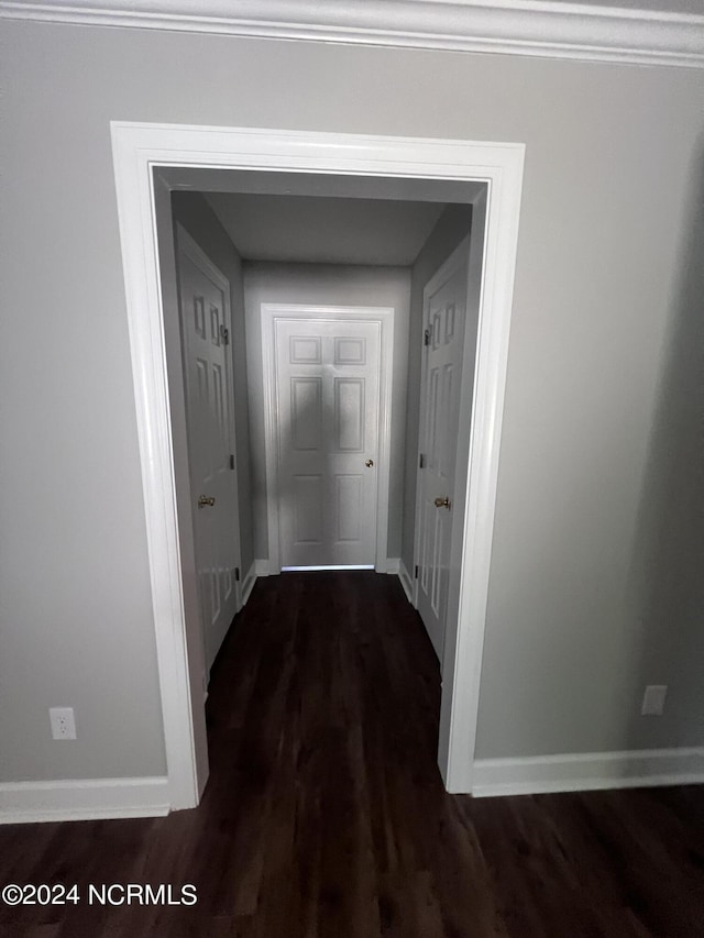 hallway featuring dark hardwood / wood-style flooring