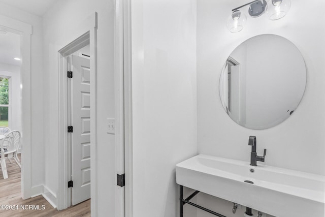 bathroom featuring sink and hardwood / wood-style floors