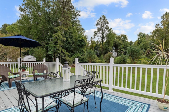 deck featuring a lawn