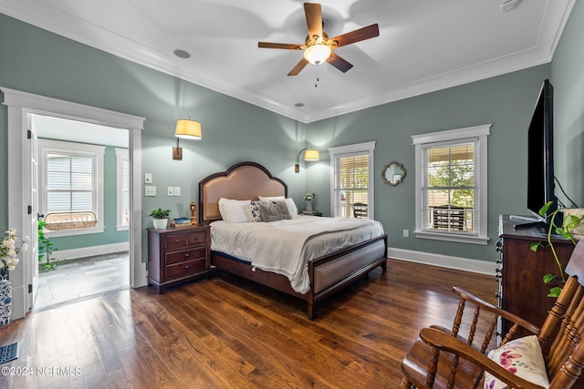 306 4th St, Pollocksville, NC 28573 - bedroom featuring dark wood-style floors, baseboards, and ornamental molding