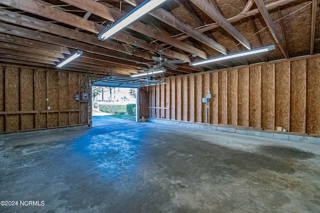 garage with ceiling fan