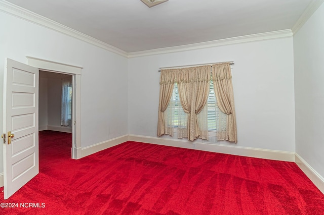 empty room featuring ornamental molding and carpet flooring