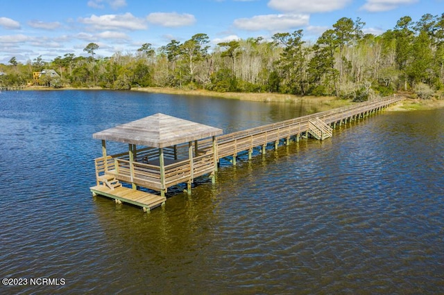 view of dock with a water view