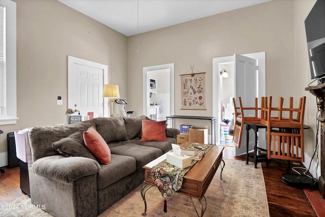 living room featuring dark hardwood / wood-style flooring