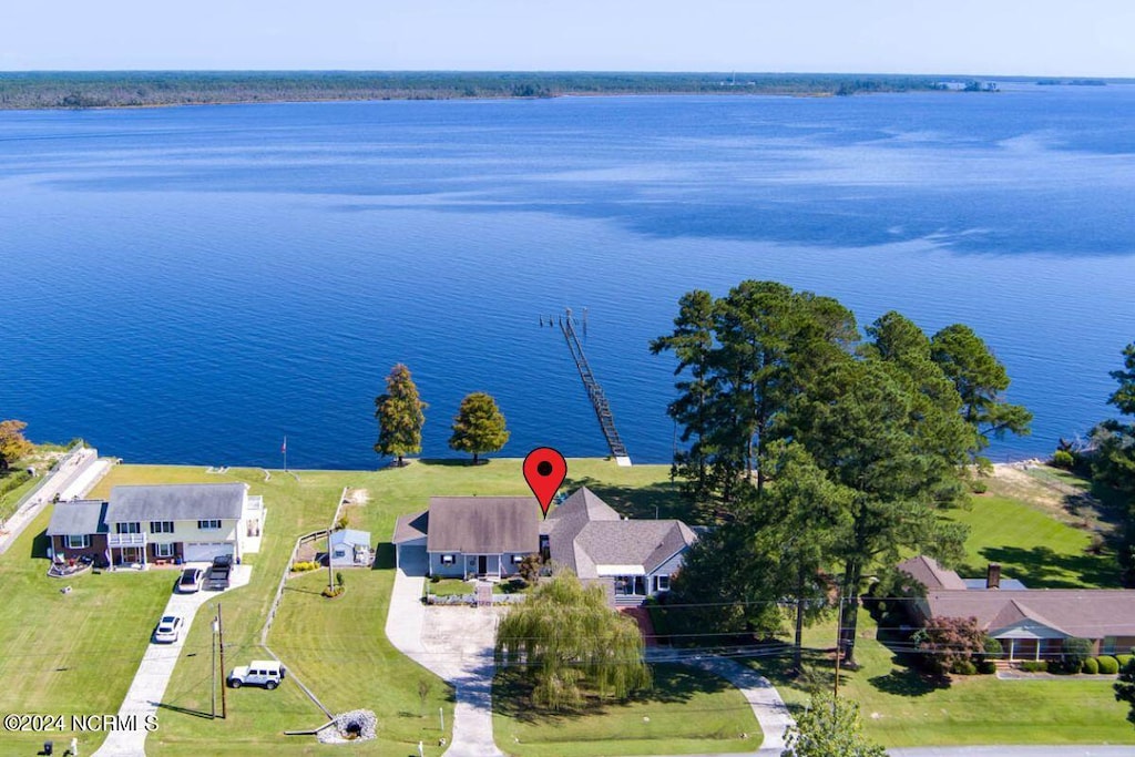 aerial view featuring a water view