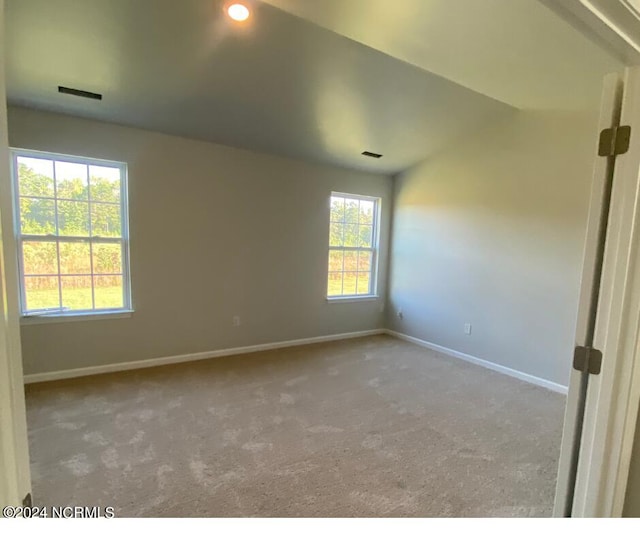 carpeted empty room with a wealth of natural light and vaulted ceiling