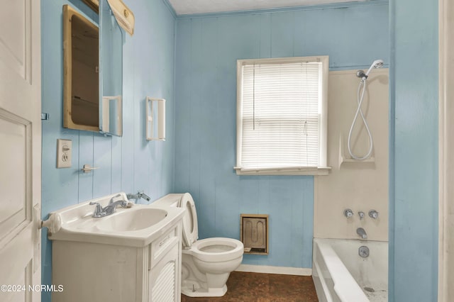 full bathroom with vanity, toilet, a wealth of natural light, and tub / shower combination