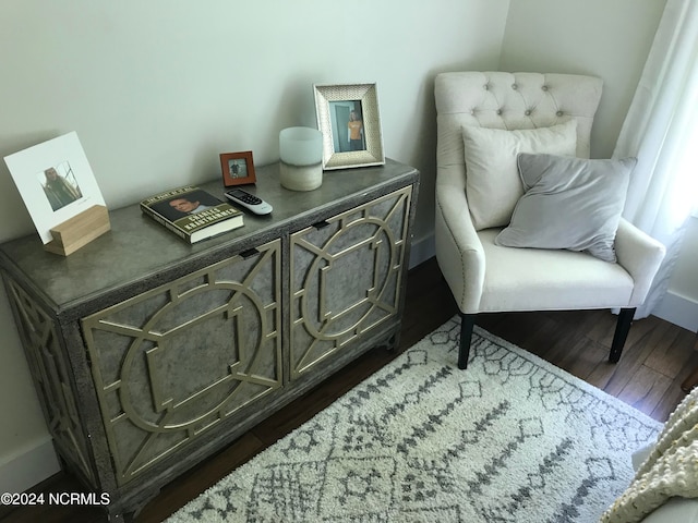 living area with dark hardwood / wood-style floors