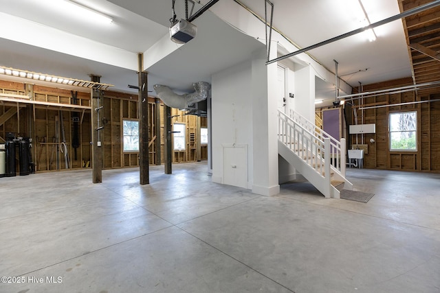 garage with a garage door opener