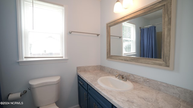 bathroom with vanity, a healthy amount of sunlight, and toilet