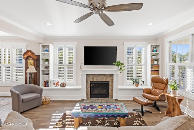 living room with hardwood / wood-style flooring and a wealth of natural light