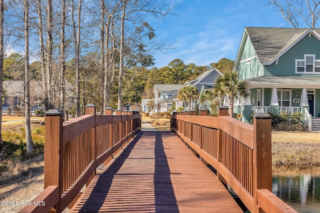 exterior space with a water view