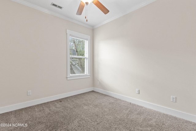 spare room with carpet flooring and crown molding