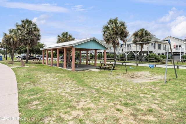 view of community featuring a gazebo and a yard