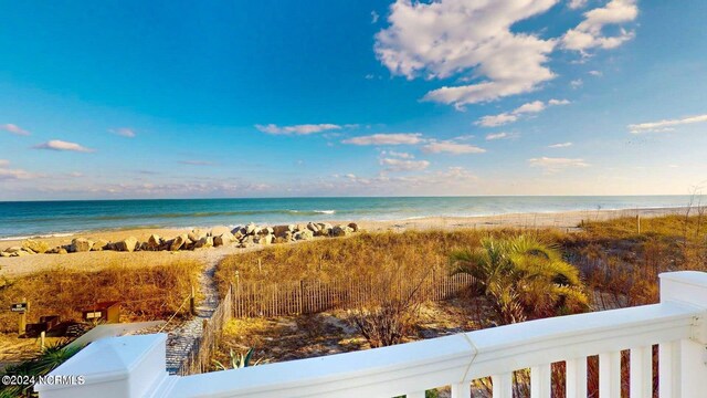 view of water feature with a beach view