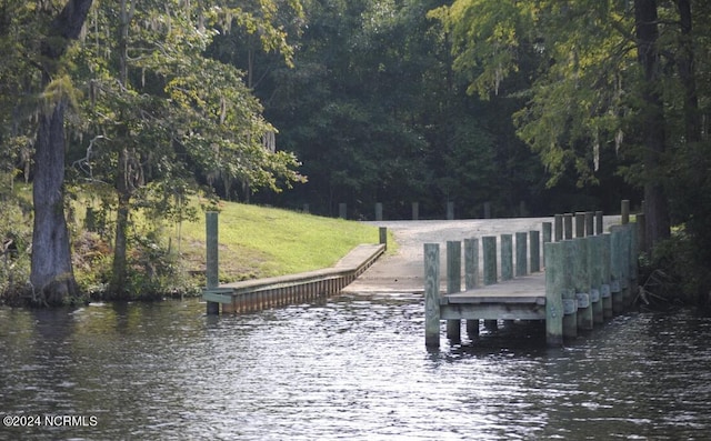 123 Majestic Cir, Merry Hill, NC 27957 - dock area featuring a yard, a water view, and a view of trees