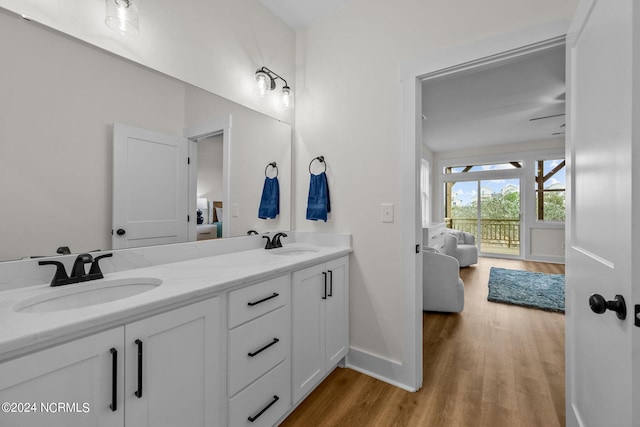 bathroom featuring vanity and hardwood / wood-style floors