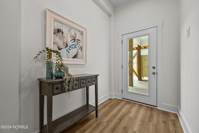 entryway with hardwood / wood-style flooring