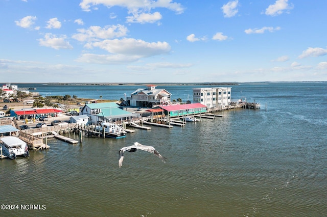 view of water feature with a boat dock