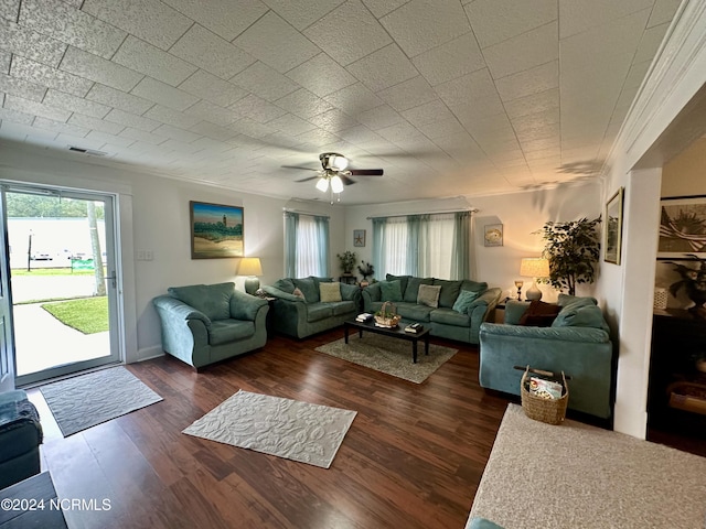 1118 W Main St, Belhaven, NC 27810 - living room with dark wood-style floors and ceiling fan
