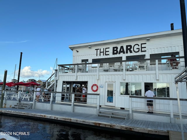 view of building exterior featuring a water view