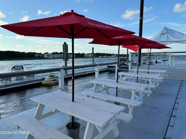 view of dock with a water view