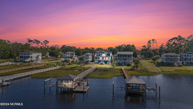 dock area with a water view