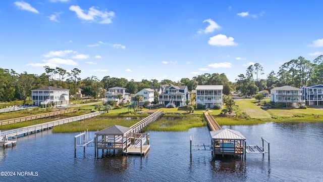 dock area with a water view