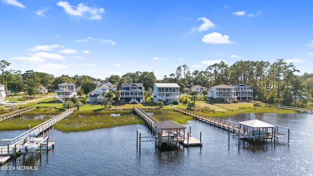 view of dock with a water view