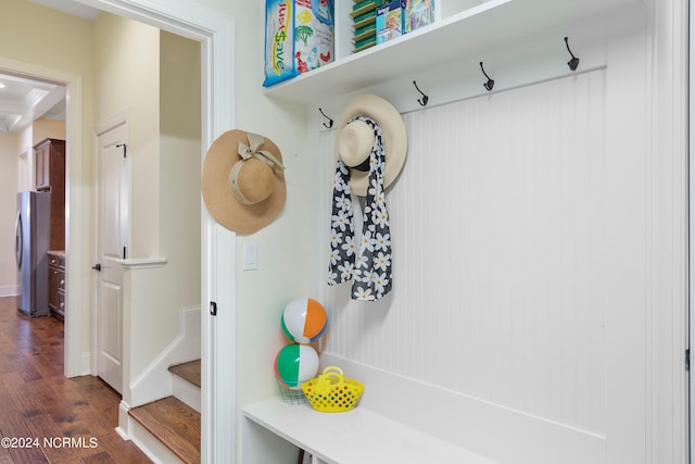 mudroom featuring dark hardwood / wood-style flooring