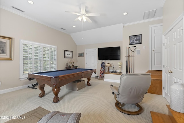 rec room with visible vents and carpet