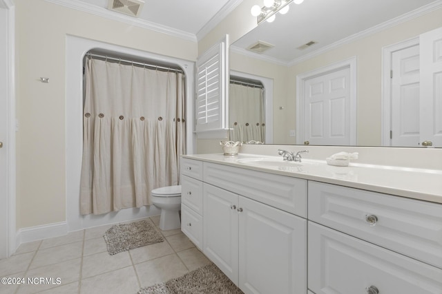 full bath featuring toilet, tile patterned floors, vanity, and visible vents