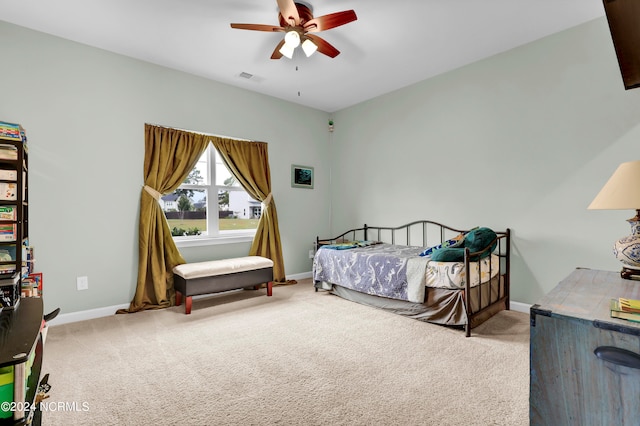 bedroom with carpet floors and ceiling fan