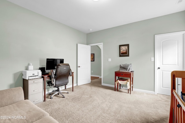 view of carpeted home office