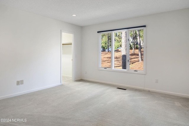 unfurnished room featuring light carpet and a textured ceiling