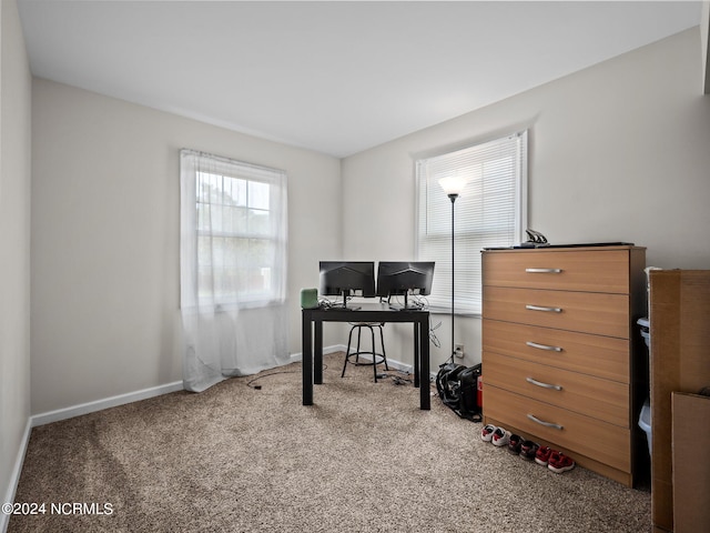 view of carpeted home office