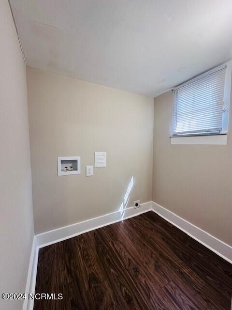 laundry room featuring hookup for an electric dryer, washer hookup, and hardwood / wood-style flooring