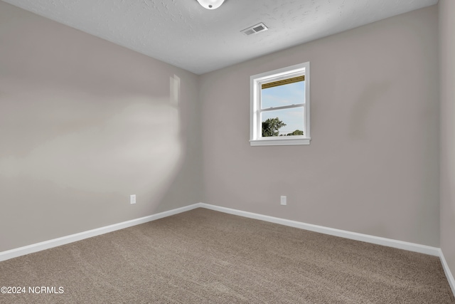 spare room with a textured ceiling and carpet