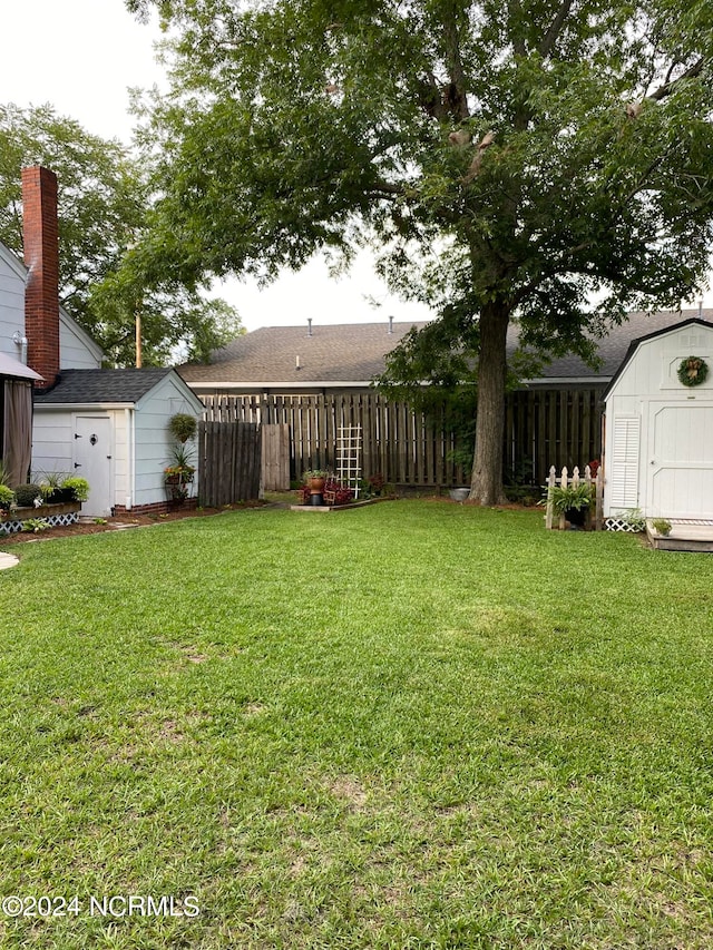 view of yard with a storage unit